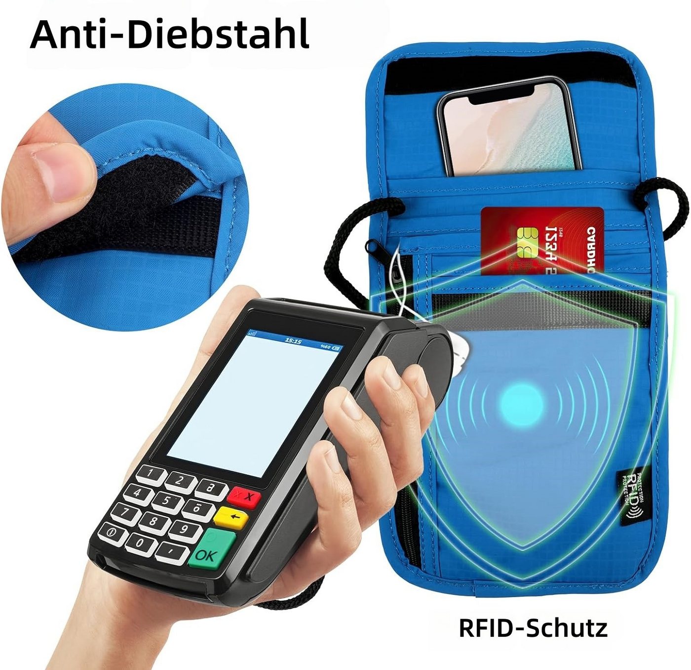 FOUORTUNATE-BEE Brustbeutel RFID-Schutz Brusttasche – Wasserfester, Diebstahlsicherer Travel Bag – Bild 5 von 5