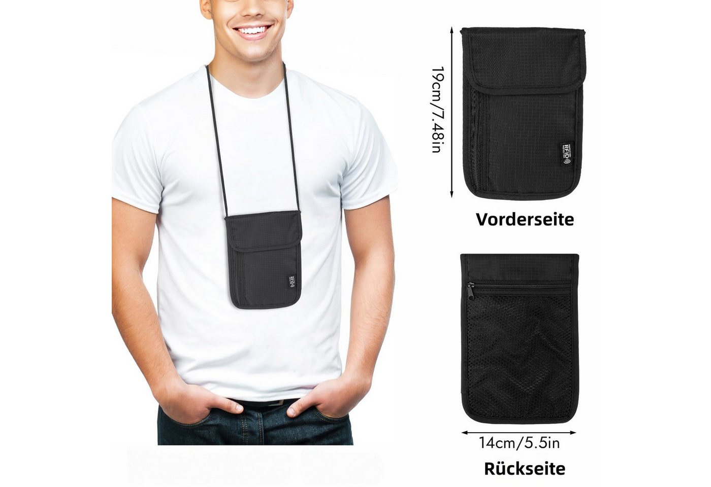 FOUORTUNATE-BEE Brustbeutel RFID-Schutz Brusttasche – Wasserfester, Diebstahlsicherer Travel Bag – Bild 3 von 5