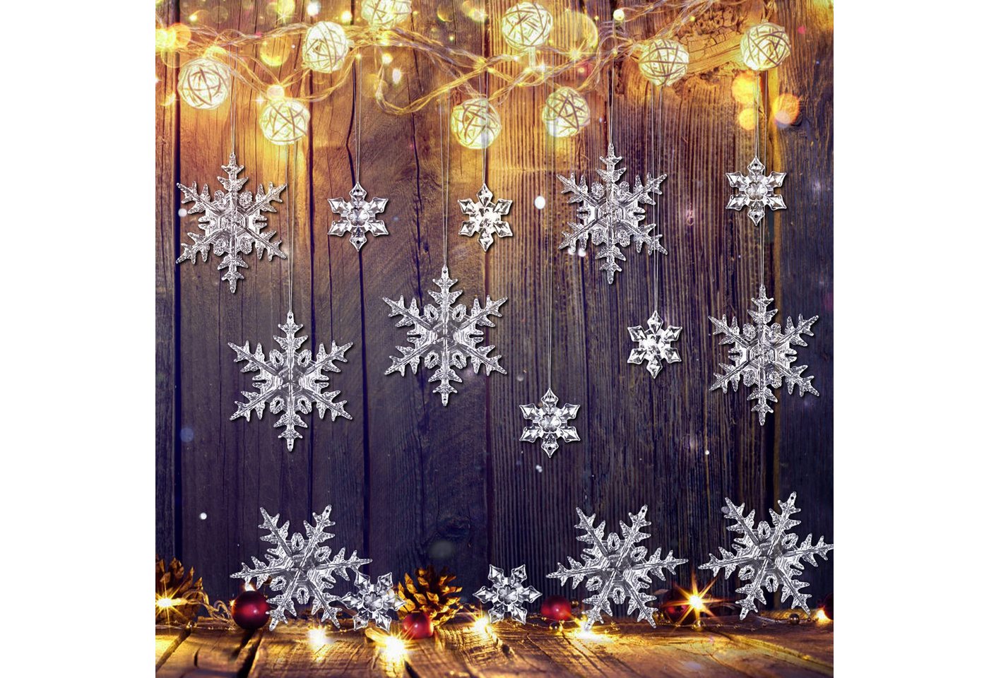 FOUORTUNATE-BEE Christbaumschmuck 25 Stück Acryl Schneeflocken Christbaumschmuck (25-tlg), Schneeflocken Anhänger Weihnachten Deko, Weihnachtsbaumschmuck – Bild 4 von 5