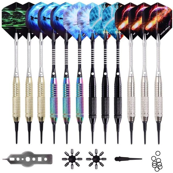FOUORTUNATE-BEE Dartpfeil mit kunststoffspitze für elektronische dartscheibe, 12 Stück Soft Darts Pfeile Set,18 Gramm Profi Softdarts dartpfeil