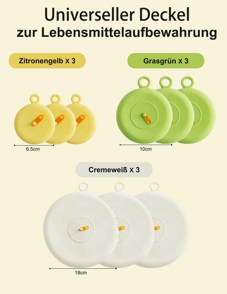 FOUORTUNATE-BEE Deckel Silikondeckel Frischhaltedeckel Silikon Dehnbar Wiederverwendbar, (für Schüsseln, Gläser, Dosen, Einmach Deckel, 9-tlg) – Bild 4 von 5