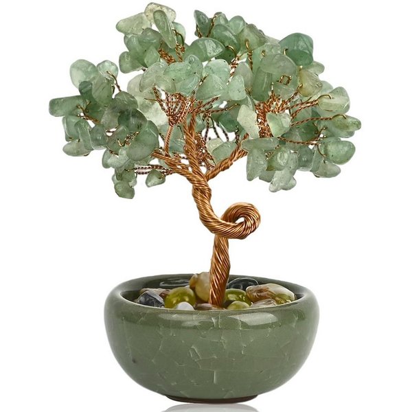 FOUORTUNATE-BEE Deko-Glas Grüner Kristallbaum, Deko-Baum mit Glasfuß, Tischdeko für Zuhause, Handgefertigter Edelsteinbaum für Schreibtisch, Büro, Regal Geschen