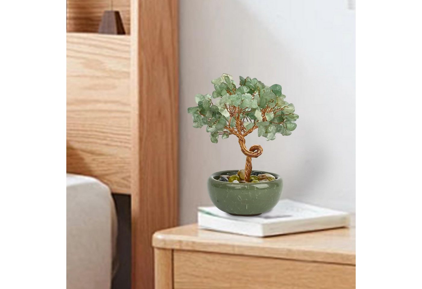 FOUORTUNATE-BEE Deko-Glas Grüner Kristallbaum, Deko-Baum mit Glasfuß, Tischdeko für Zuhause, Handgefertigter Edelsteinbaum für Schreibtisch, Büro, Regal Geschen – Bild 2 von 5