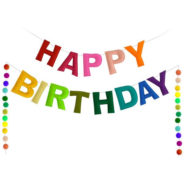 FOUORTUNATE-BEE Dekohänger Geburtstagsdeko, Happy Birthday Banner, Party Dekoration (Wiederverwendbare Wimpelkette mit Buchstaben & Filzkugeln, für Geburtstags 