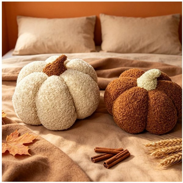 FOUORTUNATE-BEE Dekokissen 2er Set Kürbiskissen, 3D Plüsch, Herbstdeko, Halloween20x20 28x28 cm, Plüsch-Kürbiskissen in 2 Größen für Sofa, Bett und Wohnzimmer