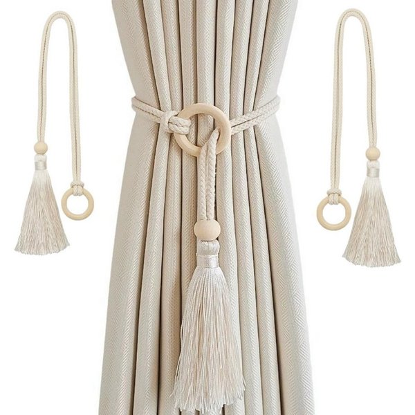 FOUORTUNATE-BEE Dekoklammer für Raffhalter 2er Vorhanghalter Baumwollseil Quasten Gardinen Raffhalter Deko, (2-tlg), Gardinenhalter Boho Wohnzimmer Schlafzimmer