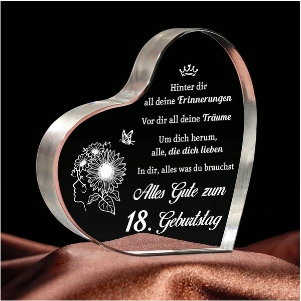 FOUORTUNATE-BEE Dekoobjekt Acryl Herz Tischdeko zum 18. Geburtstag für Mädchen (1 St), Herzförmiges Acryl Geschenk für den 18. Geburtstag