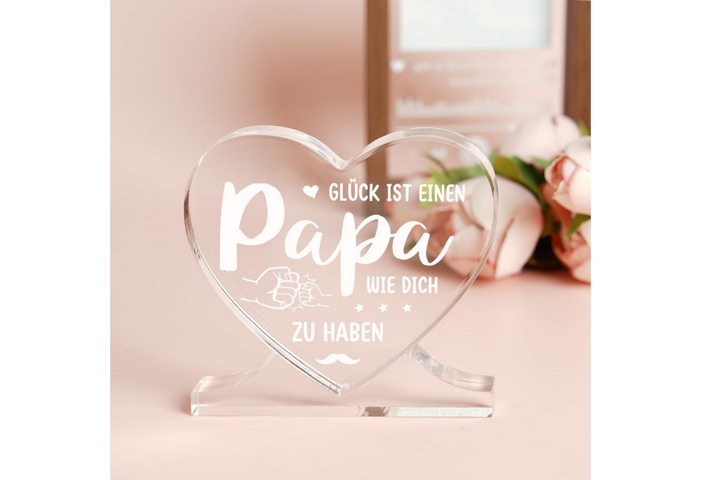 FOUORTUNATE-BEE Dekoobjekt Herzförmiges Acryl-Plakette Dekoration Papa Geschenk Geburtstag (Geschenke für Papa von Tochter Sohn, Bester Papa Geschenke, für zum  – Bild 2 von 5