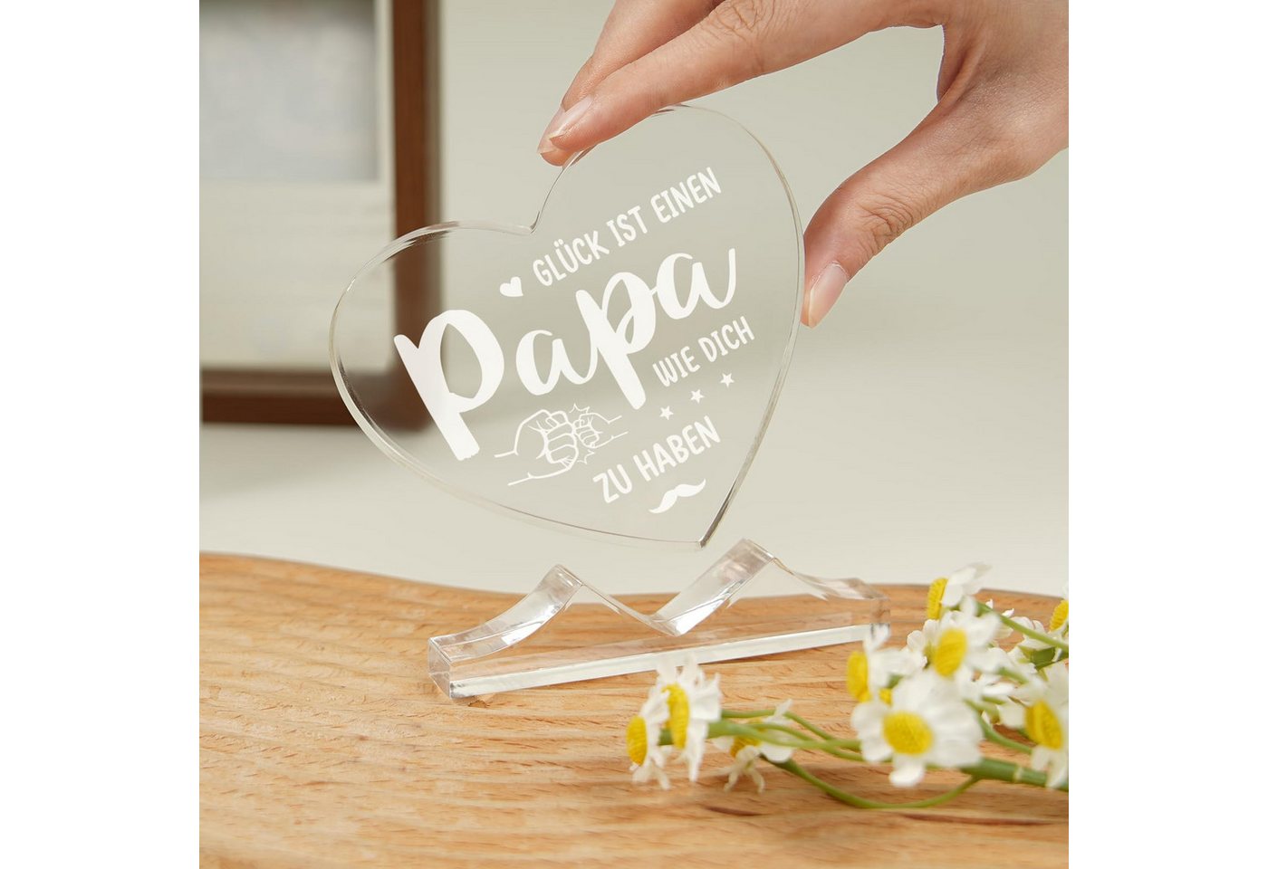 FOUORTUNATE-BEE Dekoobjekt Herzförmiges Acryl-Plakette Dekoration Papa Geschenk Geburtstag (Geschenke für Papa von Tochter Sohn, Bester Papa Geschenke, für zum  – Bild 3 von 5