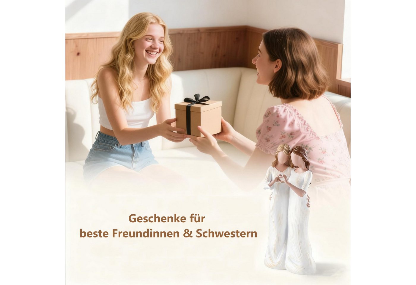FOUORTUNATE-BEE Dekoobjekt Schwester Beste Freundin Geschenke Schwester (Geschenk für Geburtstag Freundschafts, Handbemalte Schwestern Figur Deko) – Bild 2 von 5