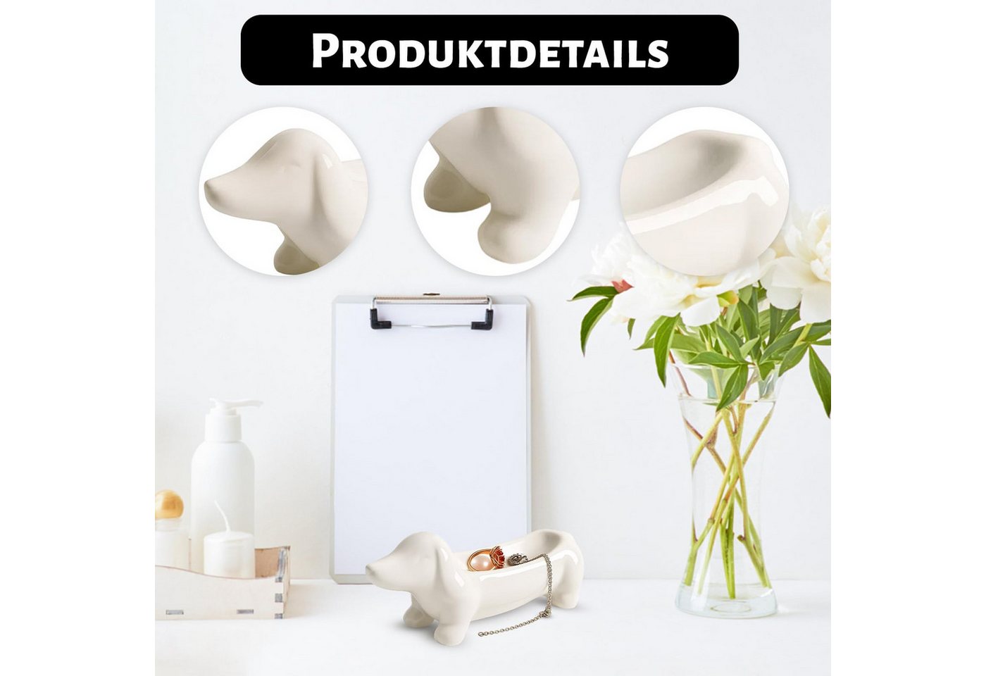 FOUORTUNATE-BEE Dekoschale Dackel Schmuckschale, Dackel Deko für Schmuck und Schlüssel (Dekoratives Schalen für Hundeliebhaber, Geschenkidee für Hundefreunde, H – Bild 3 von 5