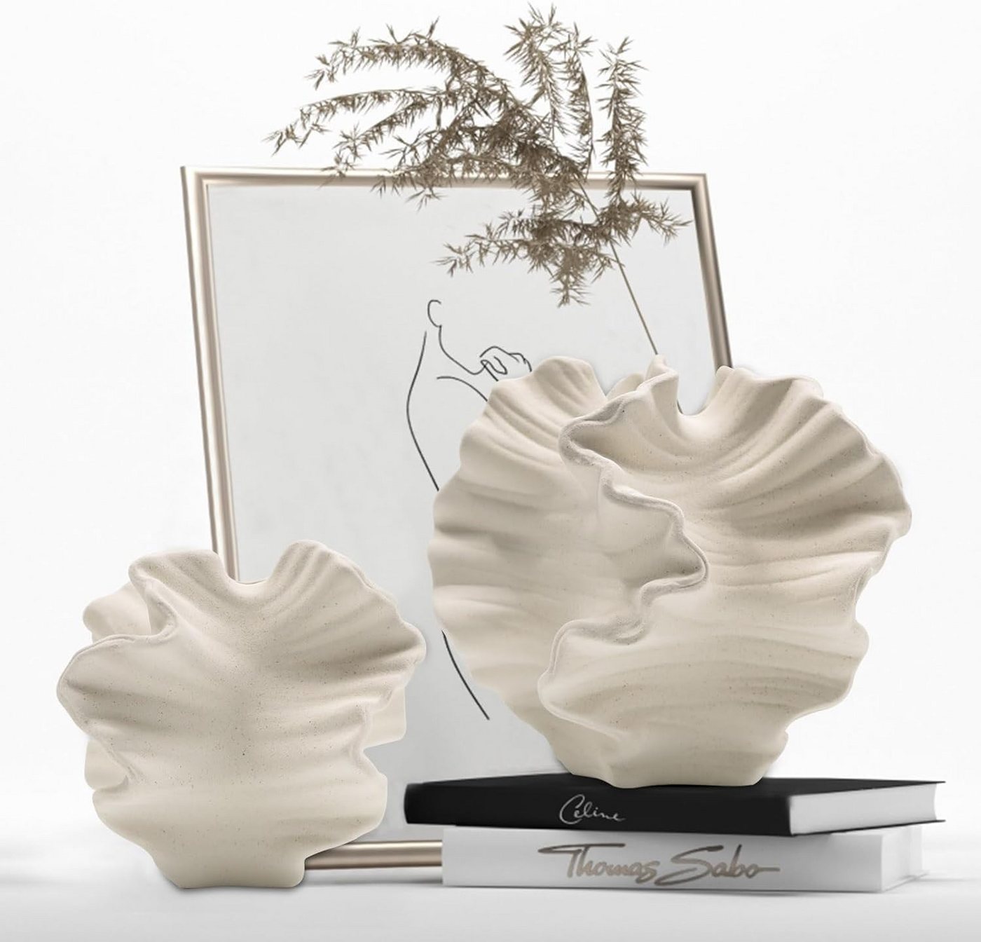 FOUORTUNATE-BEE Dekovase Keramik Vase Beige Moderne Vasen für Nordisches Vasen Deko (Boho Blumenvase, für Zuhause, Wohnzimmer, Büro, Bauernhaus, Couchtisch Deko – Bild 5 von 5