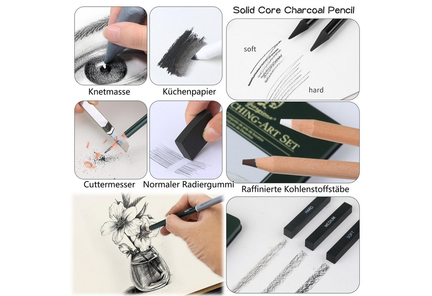 FOUORTUNATE-BEE Druckbleistift 27tlg Zeichenstift Set Skizzierstifte Graphit und Kohlestifte, Für Skizzen Zeichnen Kunstschule Studium und kreative Projekte – Bild 5 von 5