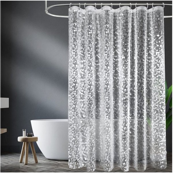 FOUORTUNATE-BEE Duschvorhang Antischimmel Duschvorhang Transparent mit 3D Kieselsteinen Muster Breite 180 cm (Wasserdicht Eva Plastik Dusch Vorhang für Badewann