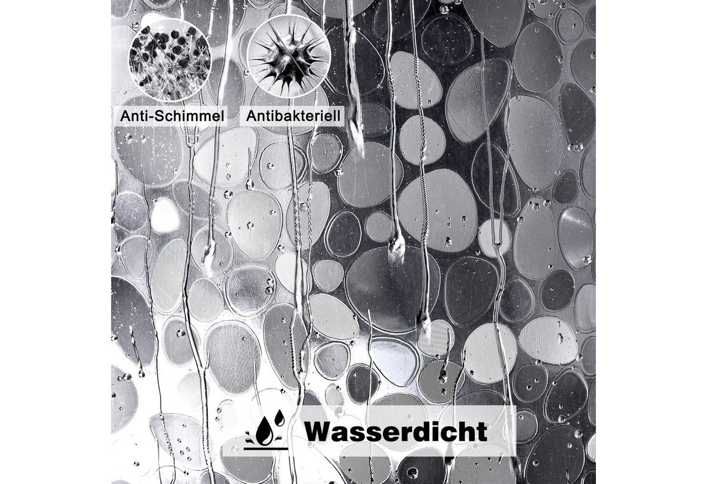 FOUORTUNATE-BEE Duschvorhang Antischimmel Duschvorhang Transparent mit 3D Kieselsteinen Muster Breite 180 cm (Wasserdicht Eva Plastik Dusch Vorhang für Badewann – Bild 3 von 5