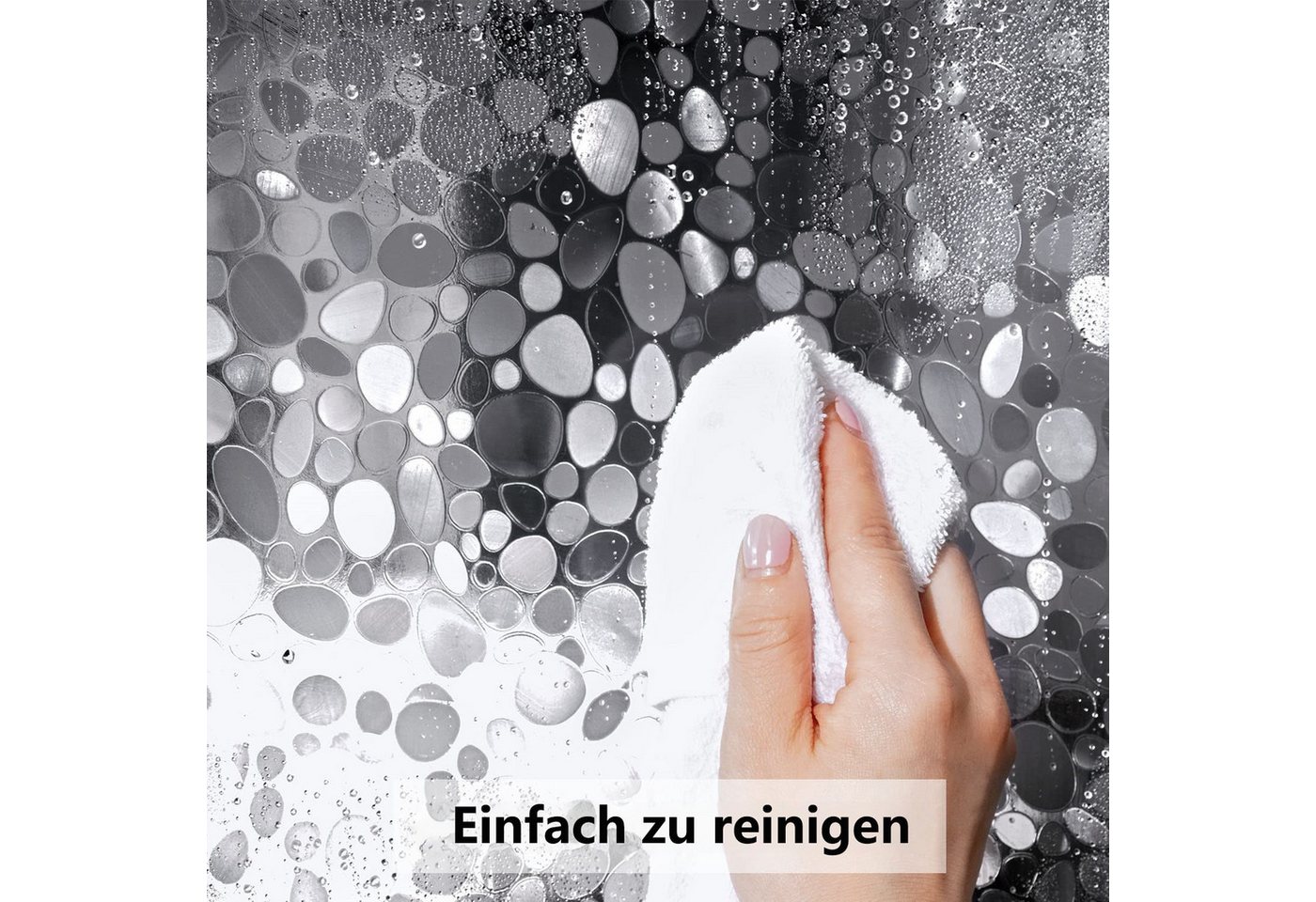 FOUORTUNATE-BEE Duschvorhang Antischimmel Duschvorhang Transparent mit 3D Kieselsteinen Muster Breite 180 cm (Wasserdicht Eva Plastik Dusch Vorhang für Badewann – Bild 4 von 5