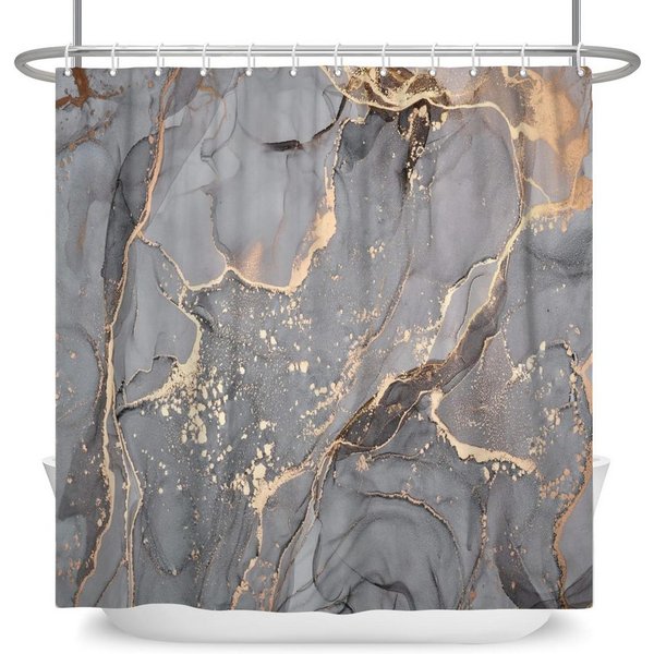 FOUORTUNATE-BEE Duschvorhang Grau Gold Marmor Optik Textur Duschvorhang 180x180cm Breite 180 cm (Modern Abstrakt Grau Gold Schwarz Marmor Optik Textur, Wasserdi
