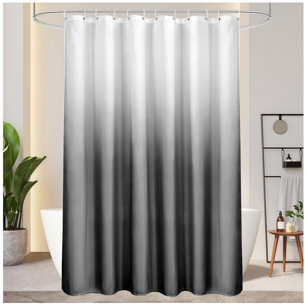 FOUORTUNATE-BEE Duschvorhang Duschvorhang Grau mit Farbverlauf, wasserabweisend, inkl. Ringe Breite 180 cm, Dusch- und Badewannenvorhang, pflegeleicht, mit Aufh