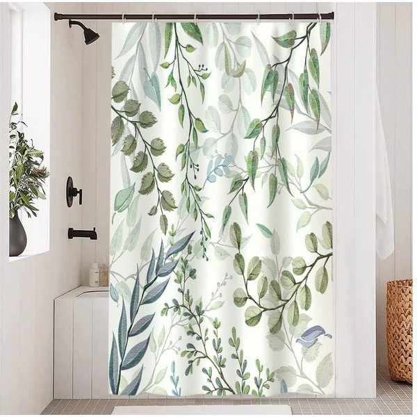 FOUORTUNATE-BEE Duschvorhang Duschvorhang mit Eukalyptus-Blätter-Motiv, aus Polyesterstoff Breite 120 cm, wasserdicht und schimmelresistent, waschbar, für Badez