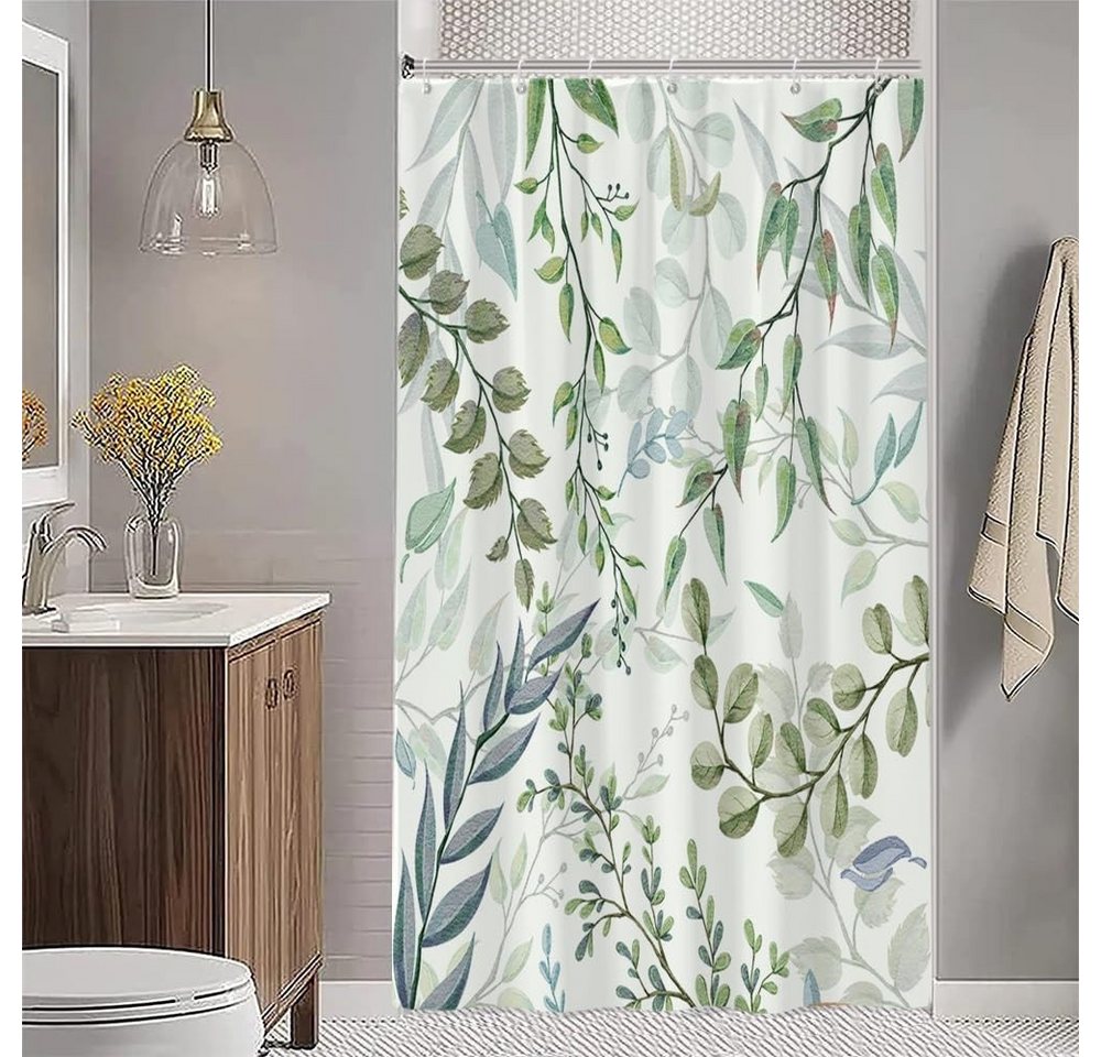 FOUORTUNATE-BEE Duschvorhang Duschvorhang mit Eukalyptus-Blätter-Motiv, aus Polyesterstoff Breite 120 cm, wasserdicht und schimmelresistent, waschbar, für Badez – Bild 3 von 5
