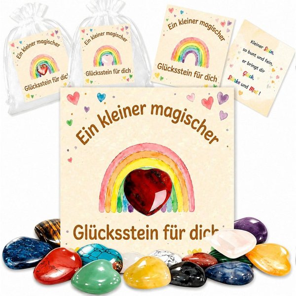 FOUORTUNATE-BEE Edelstein 16 Stück Glückssteine Set mit Karte & Beutel Kinder Geschenk, (Glückssteine mit Karte und Beutel Souvenir für Kinder, 16-St., Mitgebse
