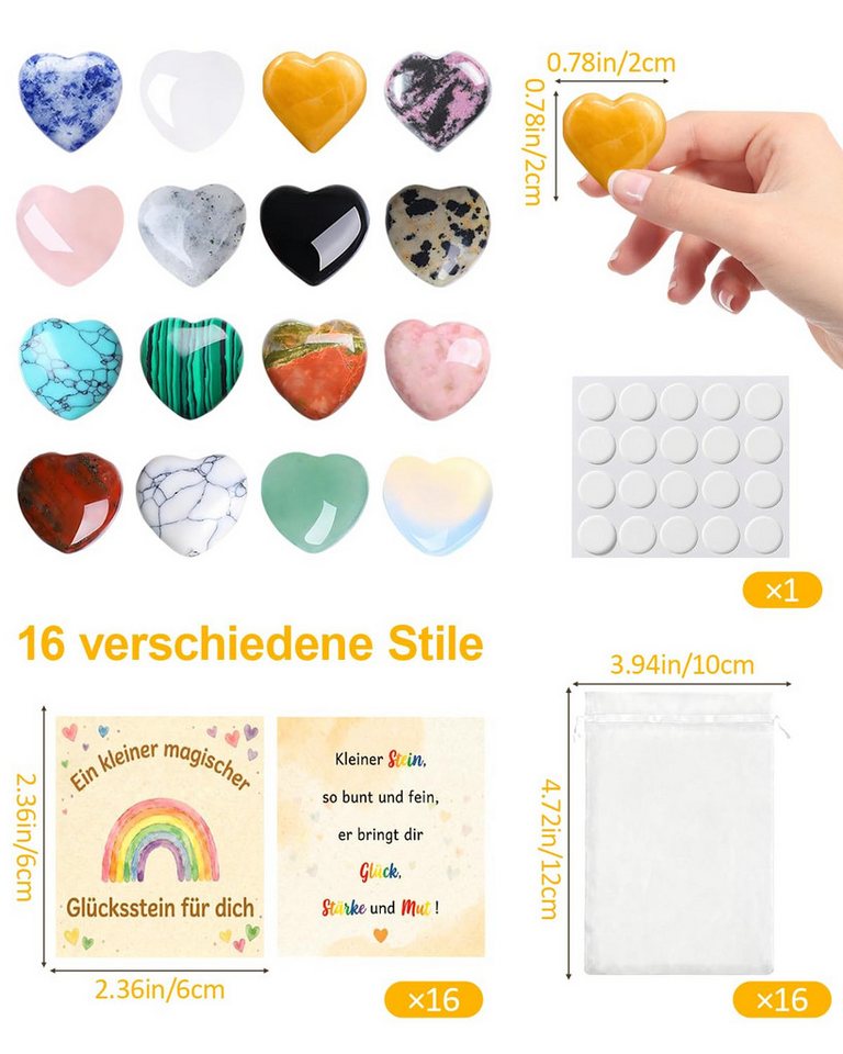 FOUORTUNATE-BEE Edelstein 16 Stück Glückssteine Set mit Karte & Beutel Kinder Geschenk, (Glückssteine mit Karte und Beutel Souvenir für Kinder, 16-St., Mitgebse – Bild 2 von 4