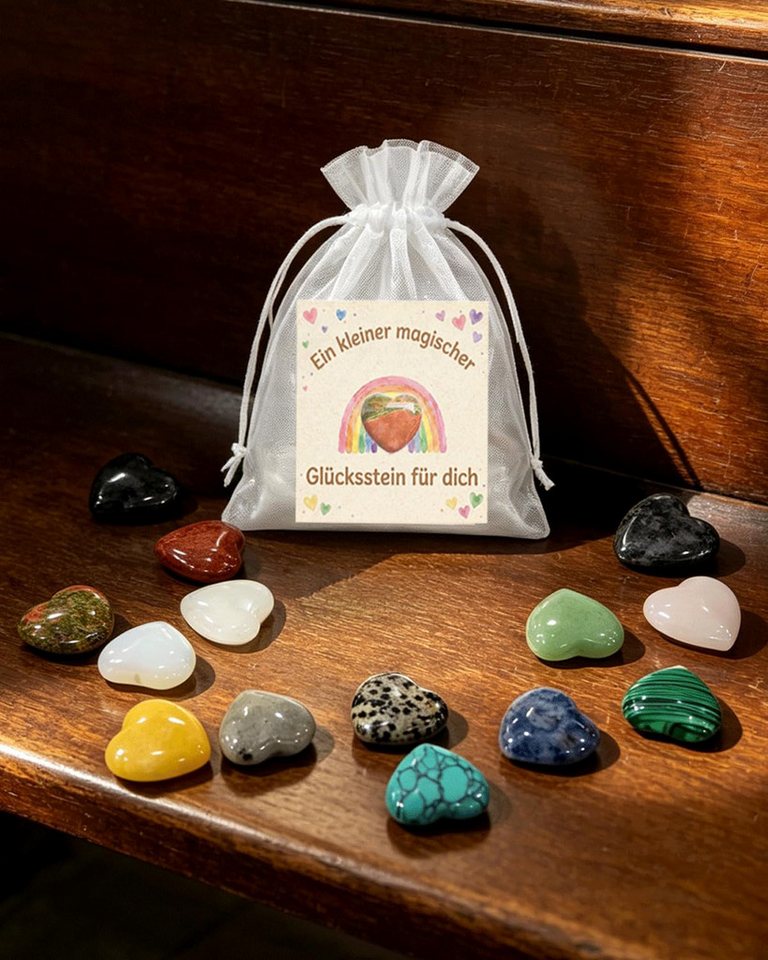 FOUORTUNATE-BEE Edelstein 16 Stück Glückssteine Set mit Karte & Beutel Kinder Geschenk, (Glückssteine mit Karte und Beutel Souvenir für Kinder, 16-St., Mitgebse – Bild 4 von 4