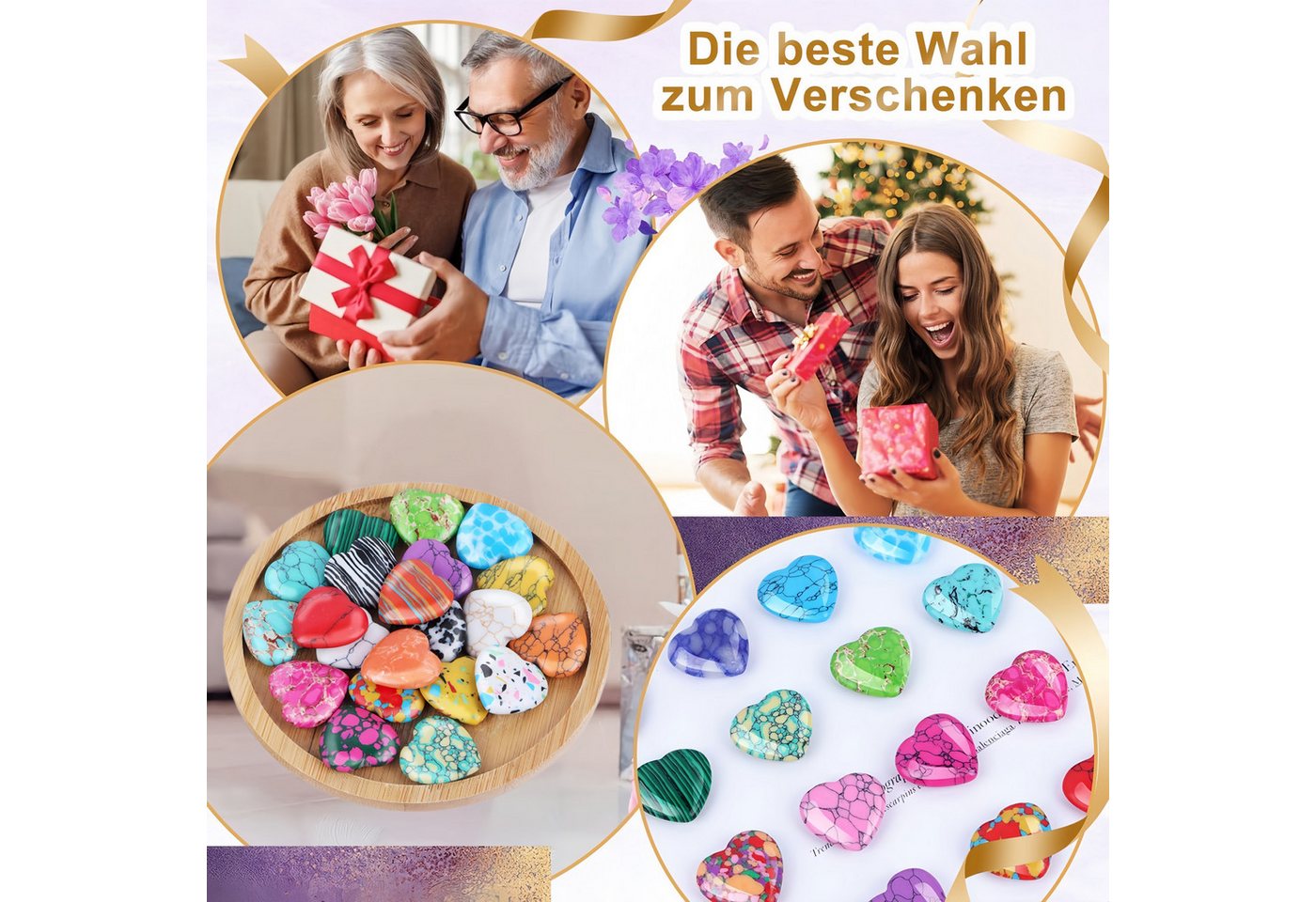 FOUORTUNATE-BEE Edelstein 30er Set Herzförmige Kristallsteine in Zufallsfarben Geschenk, (30-St), 30 Herz-Kristallsteine in Zufallsfarben für Deko & Geschenk – Bild 4 von 5