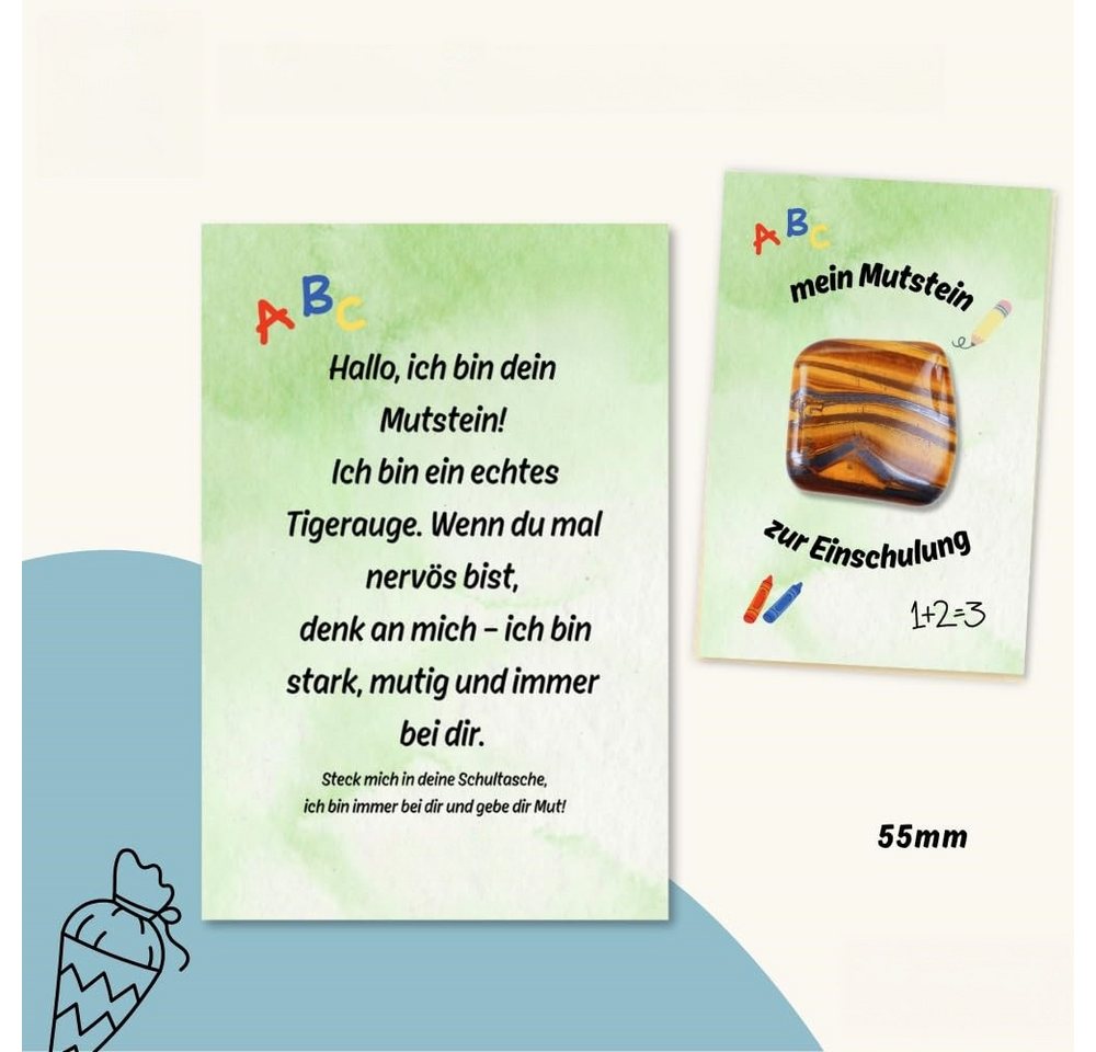 FOUORTUNATE-BEE Edelstein Tigerauge Mutstein mit KarteEinschulung Geschenk für Kinder Schulstart, FürSchultüte Schulranzen Schulbeginn Mitgebsel Motivation Gesc – Bild 2 von 3