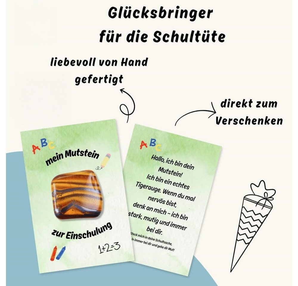 FOUORTUNATE-BEE Edelstein Tigerauge Mutstein mit KarteEinschulung Geschenk für Kinder Schulstart, FürSchultüte Schulranzen Schulbeginn Mitgebsel Motivation Gesc – Bild 3 von 3