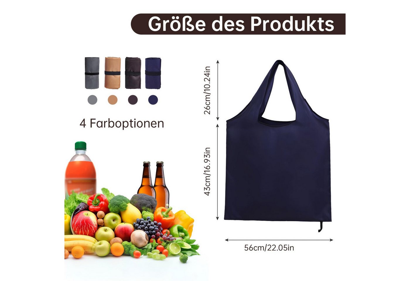 FOUORTUNATE-BEE Einkaufsbeutel 4 Stück Einkaufstasche Faltbar, 56 × 69cm Wiederverwendbare, Einkaufstaschen für Einkaufen Picknick Camping – Bild 3 von 5