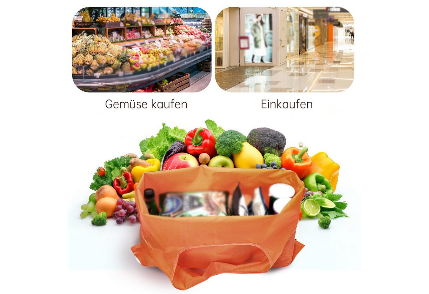 FOUORTUNATE-BEE Einkaufsbeutel 4 Stück Einkaufstasche Faltbar, 56 × 69cm Wiederverwendbare, Einkaufstaschen für Einkaufen Picknick Camping – Bild 5 von 5