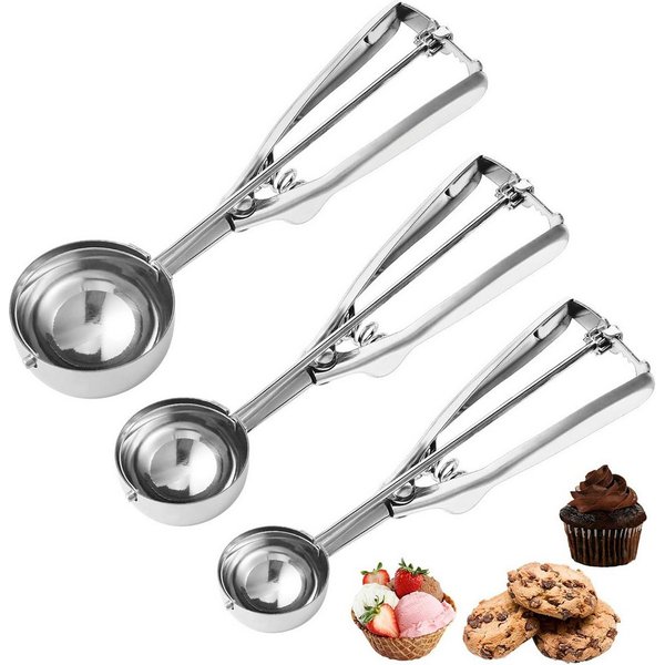 FOUORTUNATE-BEE Eisportionierer 3 Stück Eisportionierer Edelstahl (1 EL, 2 EL, 3 EL), für Cupcakes, Eiscreme, Muffins, Fleischbällchen, Melonenkugeln
