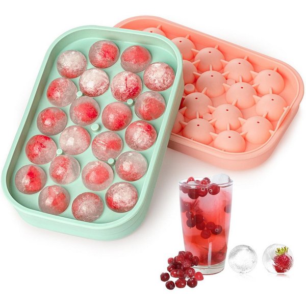 FOUORTUNATE-BEE Eiswürfelform Silikon Eiswürfelform Kugeln 2er Set 44 Eisball Form mit Deckel, Eisball Form für Whisky Cocktail Sommer Küche Getränke DIY