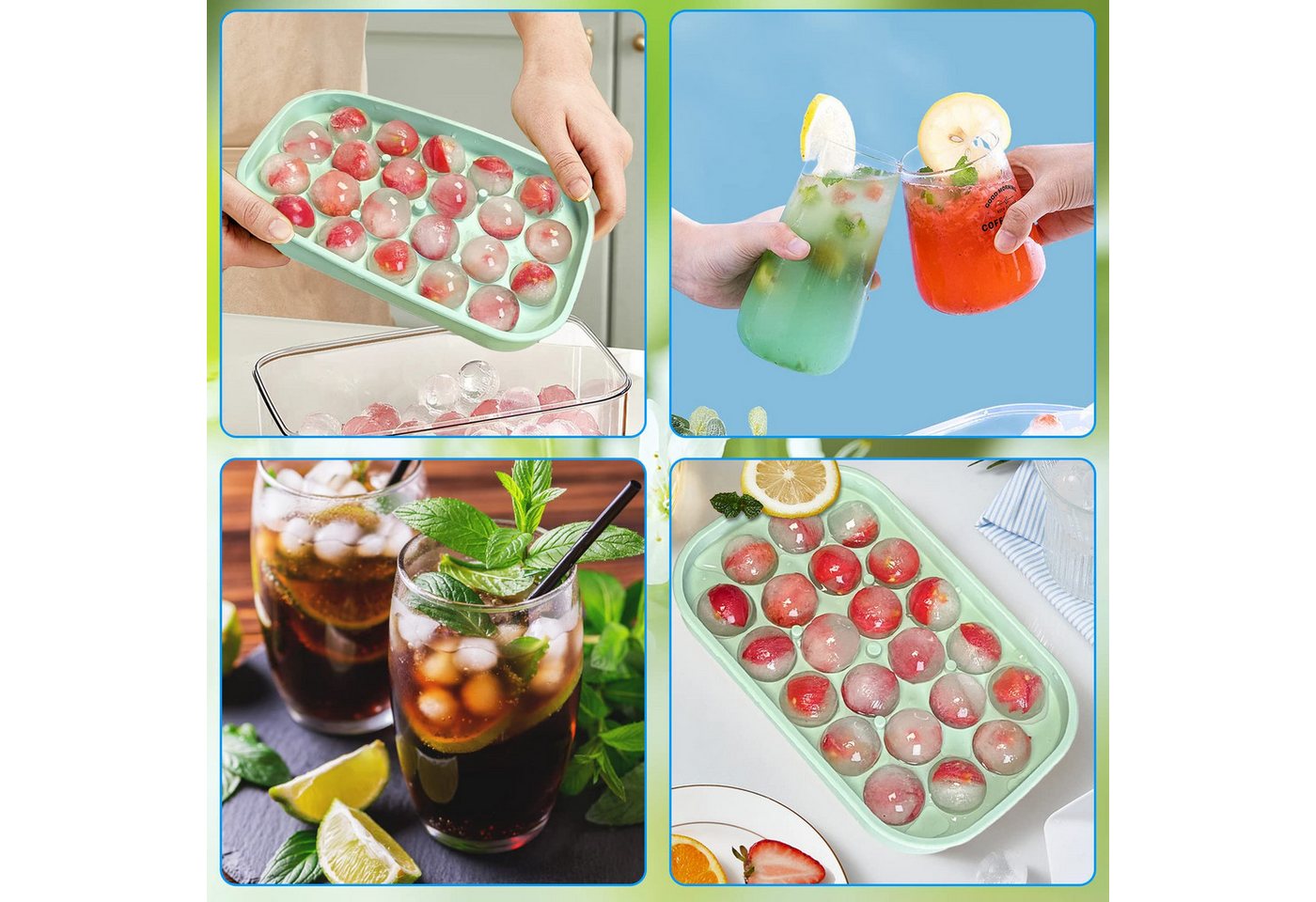 FOUORTUNATE-BEE Eiswürfelform Silikon Eiswürfelform Kugeln 2er Set 44 Eisball Form mit Deckel, Eisball Form für Whisky Cocktail Sommer Küche Getränke DIY – Bild 2 von 5