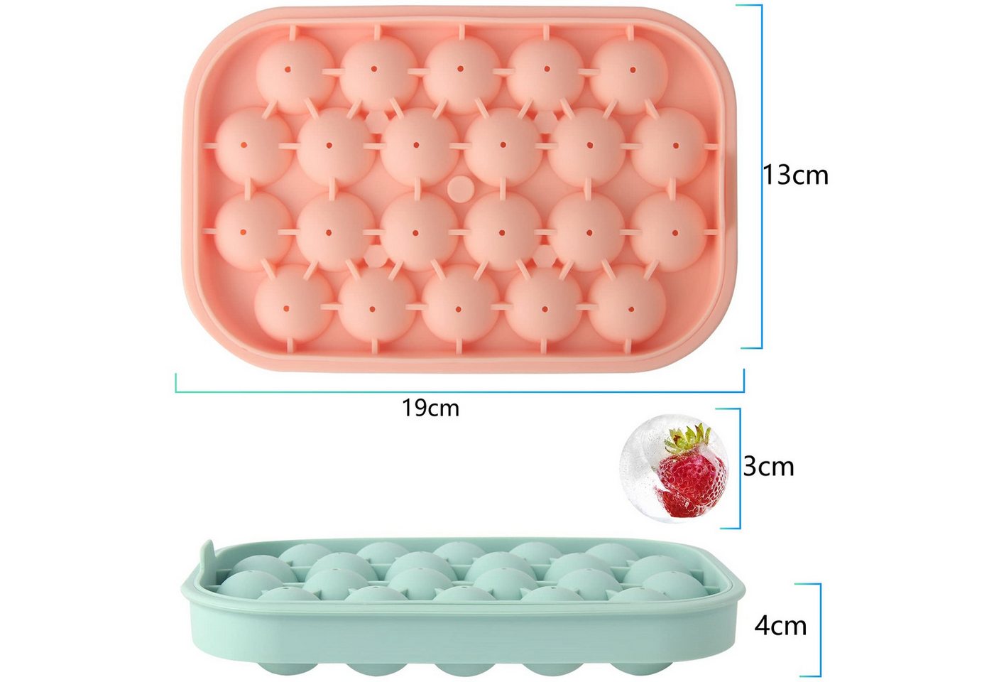 FOUORTUNATE-BEE Eiswürfelform Silikon Eiswürfelform Kugeln 2er Set 44 Eisball Form mit Deckel, Eisball Form für Whisky Cocktail Sommer Küche Getränke DIY – Bild 4 von 5
