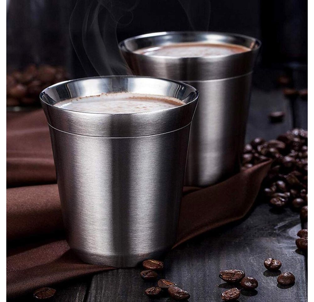 FOUORTUNATE-BEE Espressotasse 2 Stück Edelstahl Espressotassen 80ml Doppelwandige isolierte, 2-tlg., Edelstahl, Kaffeetassen Teetassen, leicht zu reinigen Spülm – Bild 2 von 5