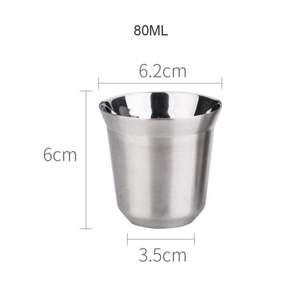 FOUORTUNATE-BEE Espressotasse 2 Stück Edelstahl Espressotassen 80ml Doppelwandige isolierte, 2-tlg., Edelstahl, Kaffeetassen Teetassen, leicht zu reinigen Spülm – Bild 3 von 5