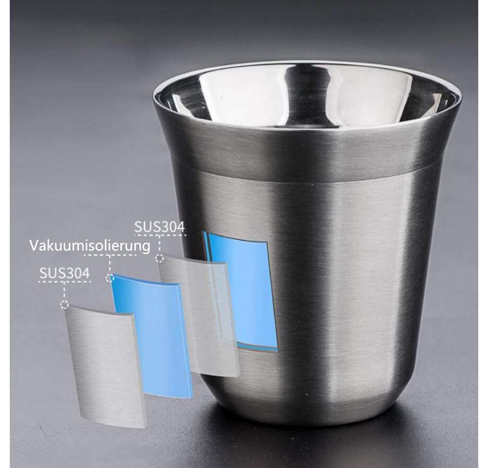 FOUORTUNATE-BEE Espressotasse 2 Stück Edelstahl Espressotassen 80ml Doppelwandige isolierte, 2-tlg., Edelstahl, Kaffeetassen Teetassen, leicht zu reinigen Spülm – Bild 4 von 5
