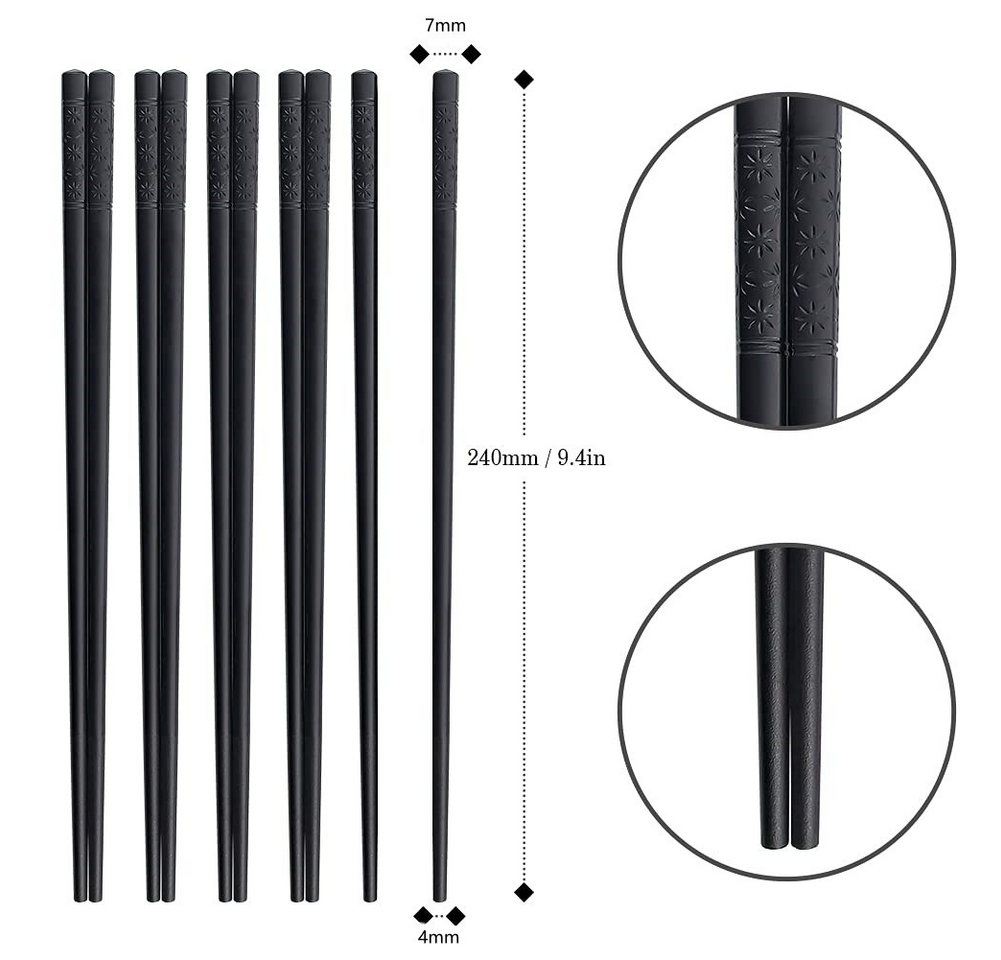 FOUORTUNATE-BEE Essstäbchen 10 Paar Essstäbchen Schwarz Rutschfest Sushi Stäbchen Set 24cm, Für Sushi Reis Nudeln Restaurant Buffet Café und Zuhause – Bild 3 von 5