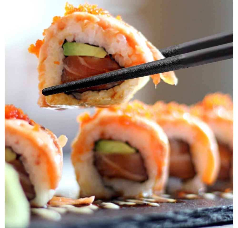 FOUORTUNATE-BEE Essstäbchen 10 Paar Essstäbchen Schwarz Rutschfest Sushi Stäbchen Set 24cm, Für Sushi Reis Nudeln Restaurant Buffet Café und Zuhause – Bild 4 von 5