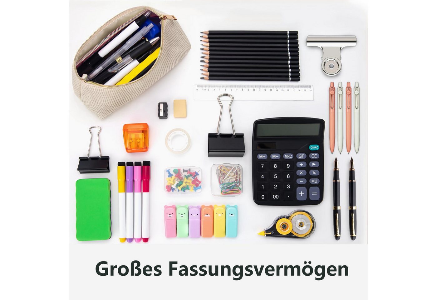 FOUORTUNATE-BEE Federmäppchen Cord-Stoff Großes Fassungsvermögen Federmäppchen Federtasche, (mit praktischem Reißverschluss, Mäppchen für Schule, Büro) – Bild 3 von 5