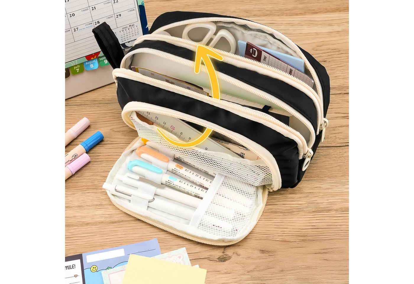 FOUORTUNATE-BEE Federmäppchen Großes Federmäppchen mit 3 Fächern – Geschenk zum Schulstart, Federmäppchen mit 3 Fächern für Schüler & Jugendliche – Bild 3 von 5
