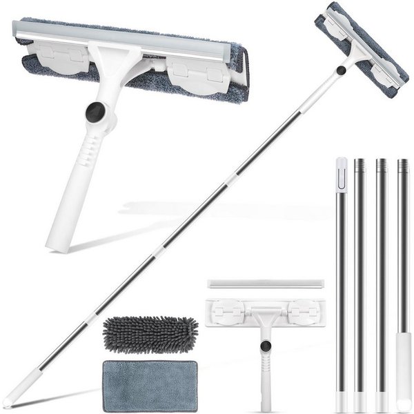 FOUORTUNATE-BEE Fensterreiniger Teleskop Fensterputzer Fensterabzieher Set Biegsamer Kopf, (2-in-1 Fenster Putzen Set mit Gummiwischerblatt)