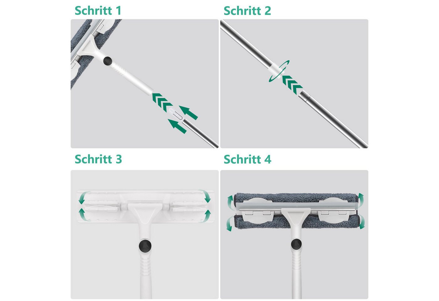 FOUORTUNATE-BEE Fensterreiniger Teleskop Fensterputzer Fensterabzieher Set Biegsamer Kopf, (2-in-1 Fenster Putzen Set mit Gummiwischerblatt) – Bild 4 von 5