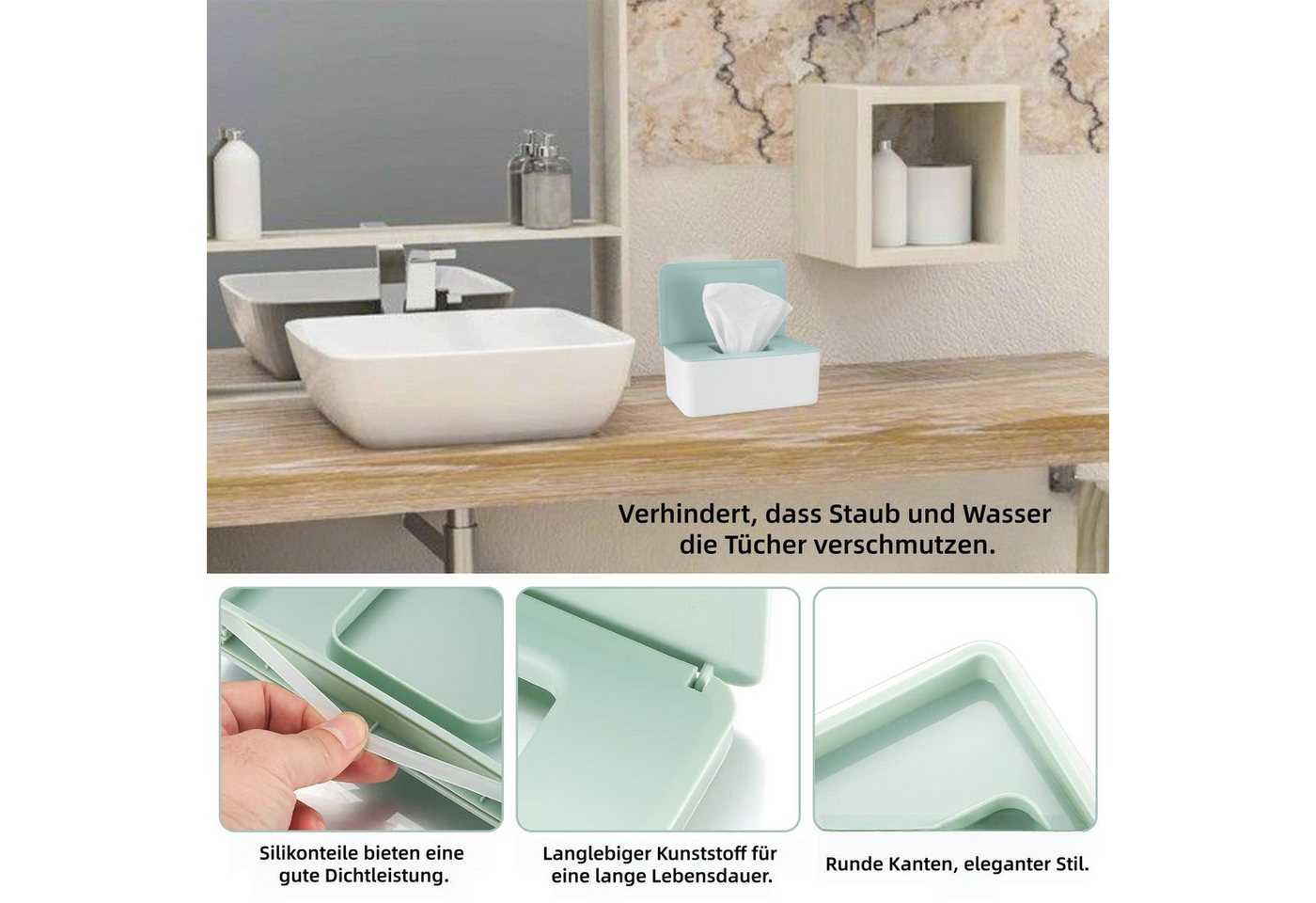 FOUORTUNATE-BEE Feuchttücherbox 2er-Set Feuchttuch- und Taschentuchspender mit Deckel (2 St), Praktische Aufbewahrungsboxen für Zuhause und Büro – Bild 5 von 5