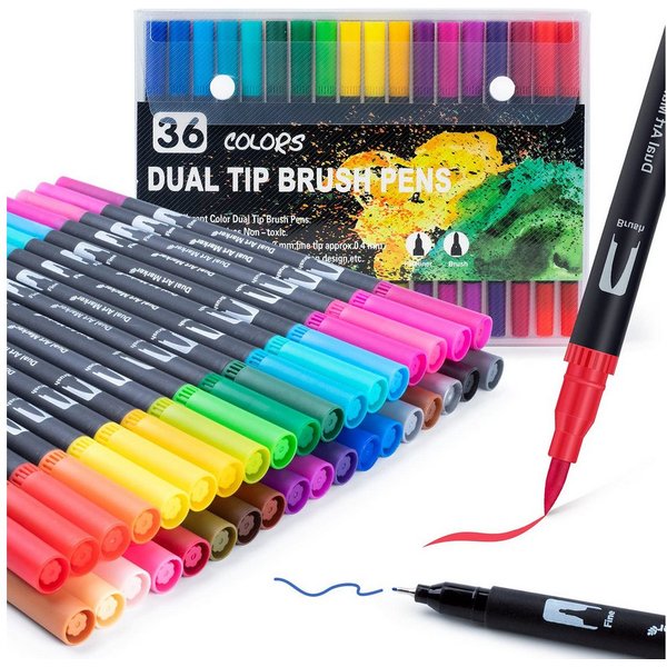 FOUORTUNATE-BEE Filzstift Doppelbürsten-Stiftset mit Wasserfarbe – 24/36/72 Farben, (36-tlg), Feinliner- & Brushpen-Set für Malbücher, Handlettering und Manga