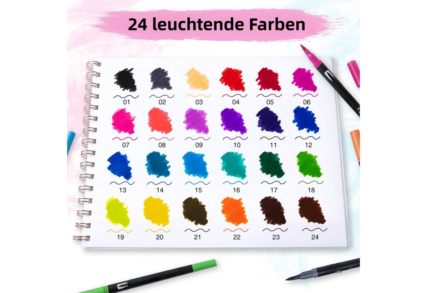 FOUORTUNATE-BEE Filzstift Doppelbürsten-Stiftset mit Wasserfarbe – 24/36/72 Farben, (36-tlg), Feinliner- & Brushpen-Set für Malbücher, Handlettering und Manga – Bild 3 von 5
