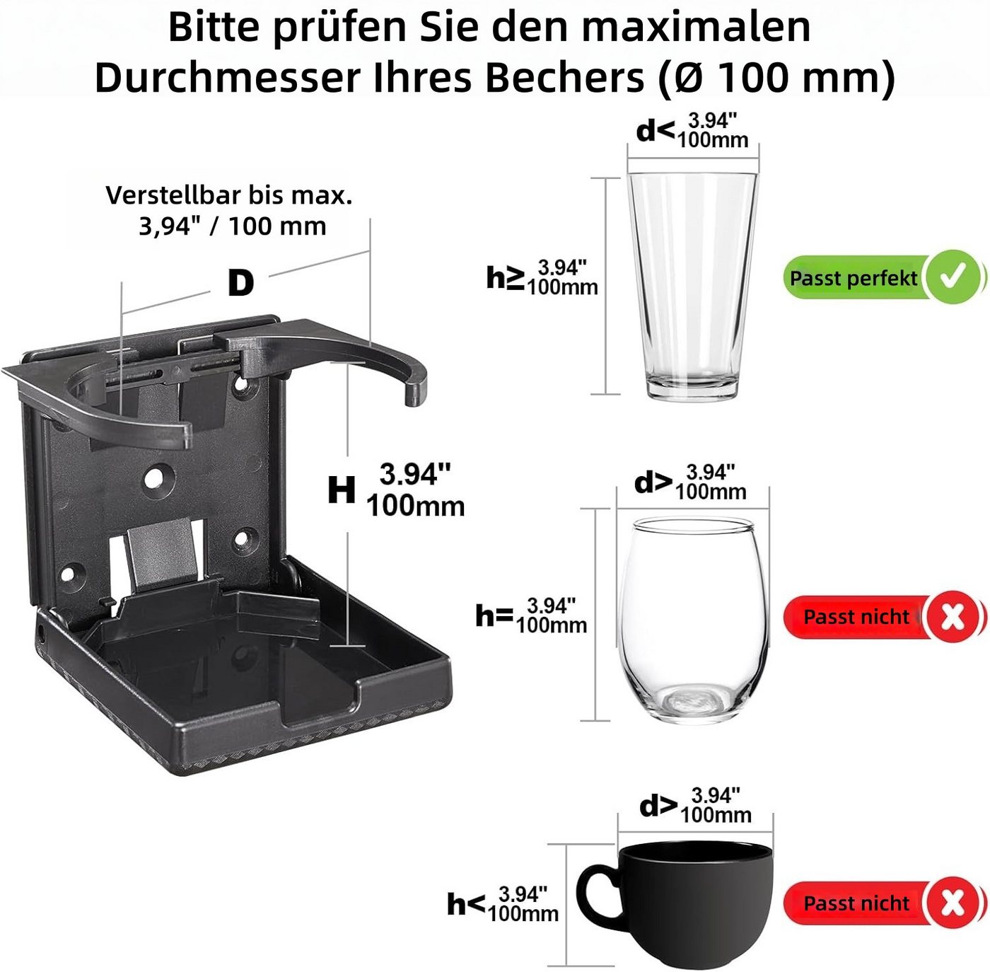 FOUORTUNATE-BEE Flaschenhalter 2er Set klappbare Auto Getränkehalter für PKW & Boot, (2-St), Universeller Becherhalter für Wohnmobil, LKW & Zuhause – Bild 3 von 5