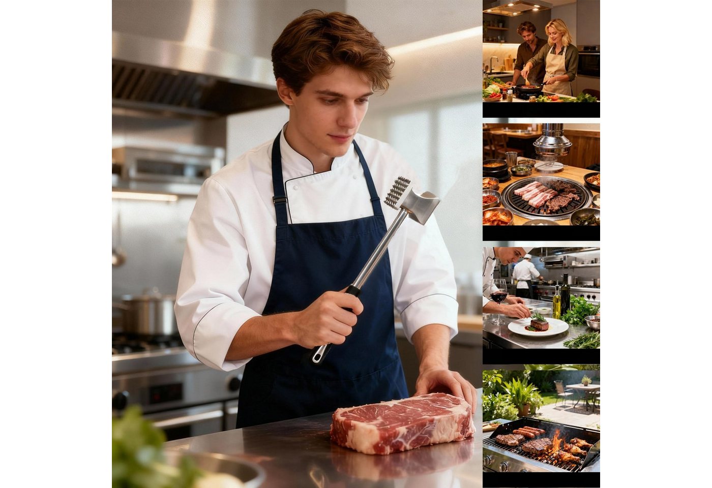 FOUORTUNATE-BEE Fleischklopfer Fleischklopfer Edelstahl doppelseitig Küchenhammer für Fleisch, Küchen Fleischhammer für Steak Hähnchen BBQ Grill Zartmacher – Bild 2 von 5